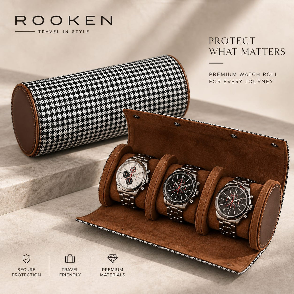 Luxury Watch Roll Travel Case 1, 2 & 3 Watch Storage