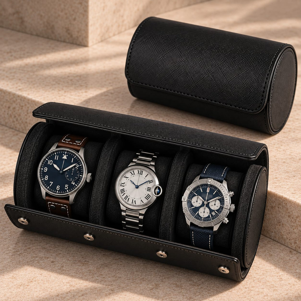 Luxury Watch Roll Travel Case 1, 2 & 3 Watch Storage