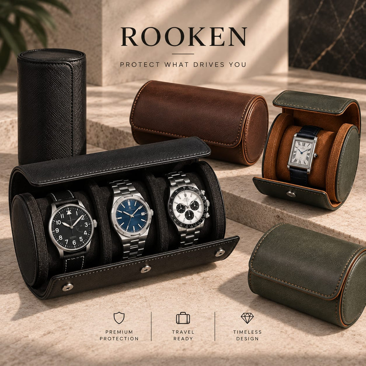 Luxury Watch Roll Travel Case 1, 2 & 3 Watch Storage