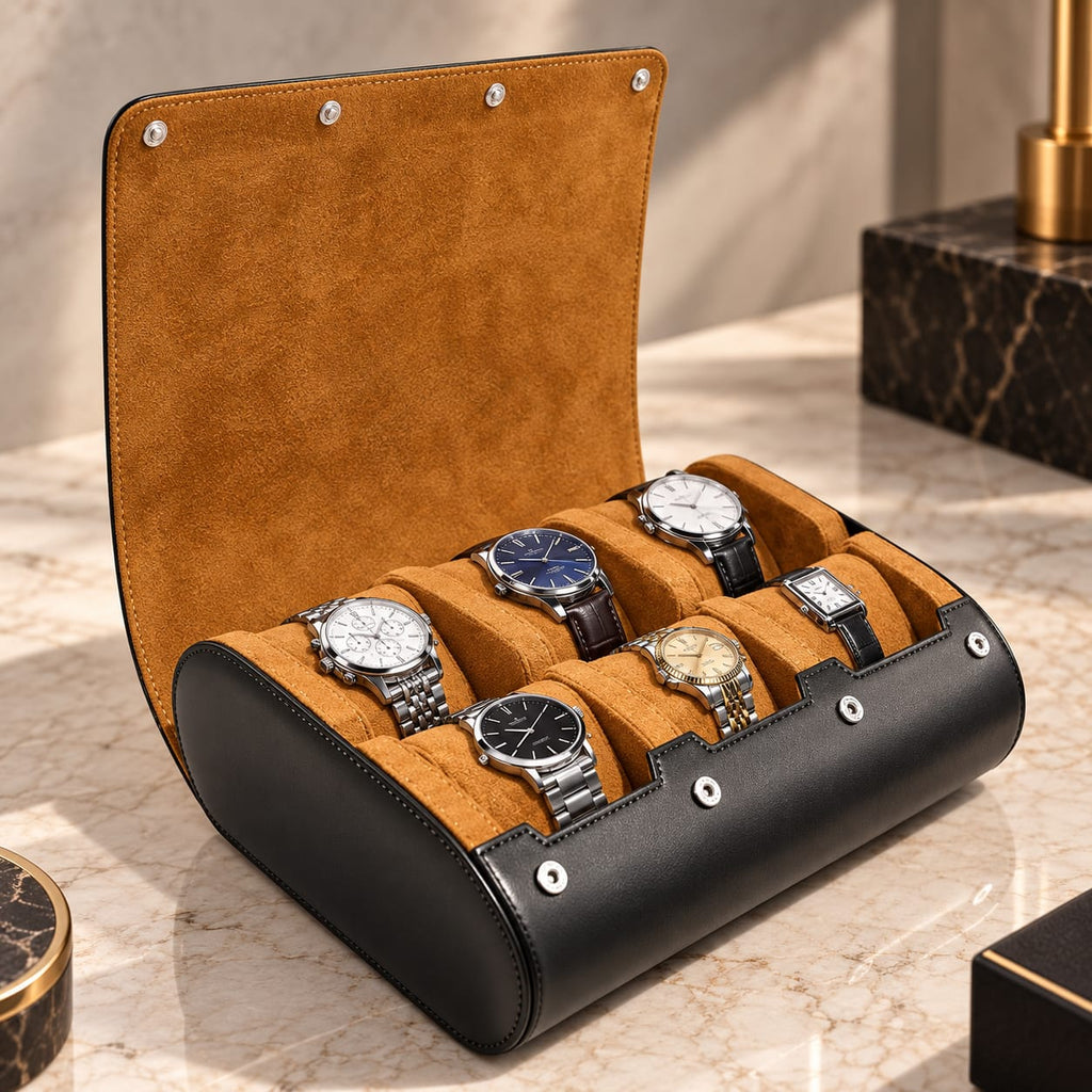 Luxury Watch Travel Case - 6 Slot watch Organizer